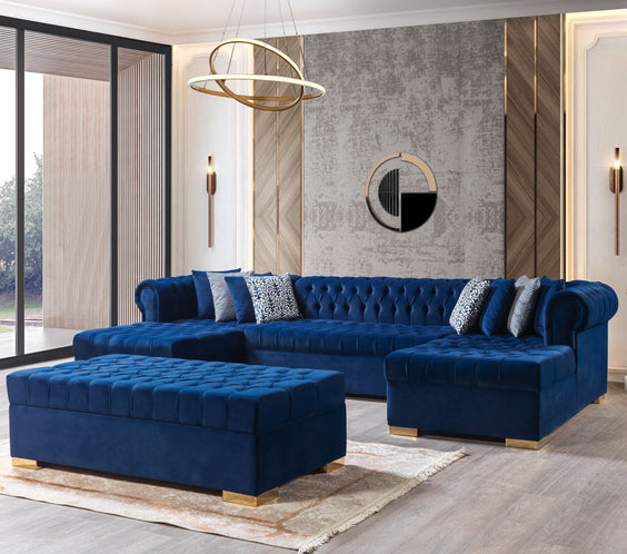 Lauren Navy Velvet Double Chaise 136