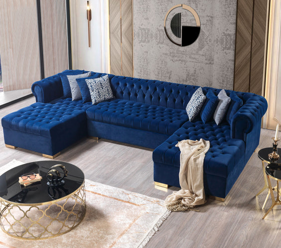 Lauren Navy Velvet Double Chaise 136