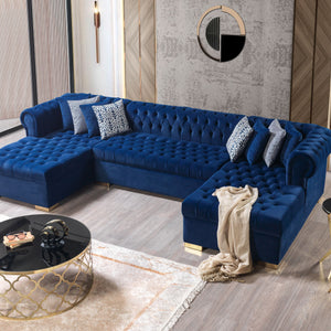 Lauren Navy Velvet Double Chaise 136