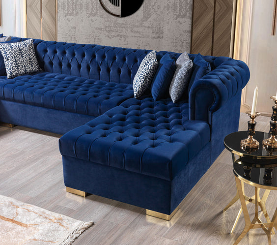 Lauren Navy Velvet Double Chaise 136