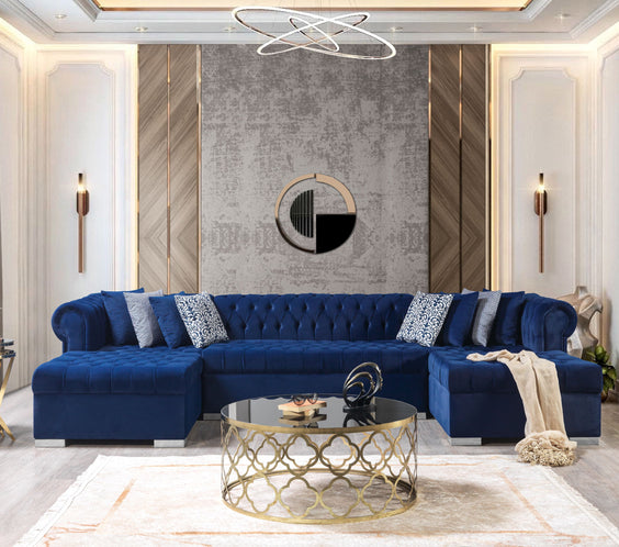 Lauren Navy Velvet Double Chaise 136