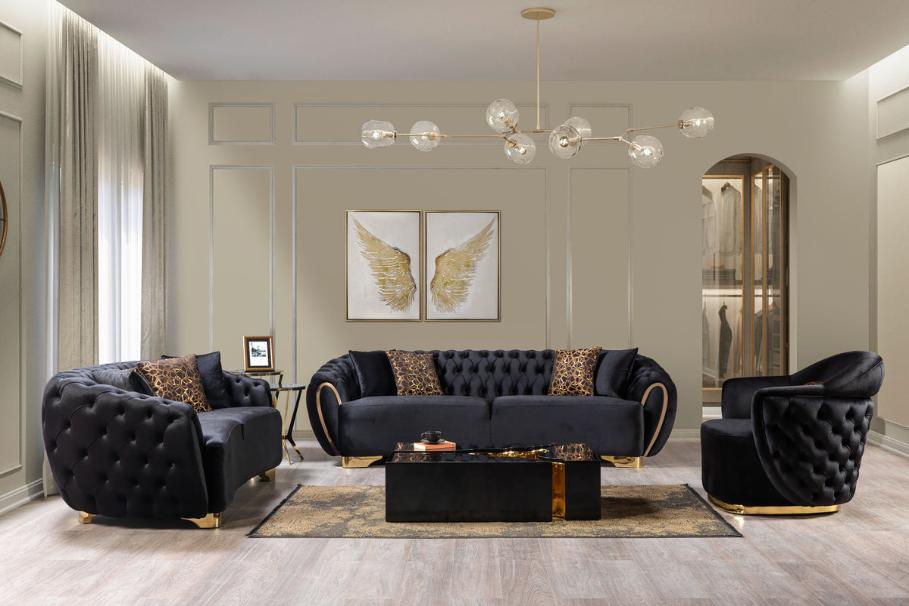 Victoria Black Velvet Living Room Set