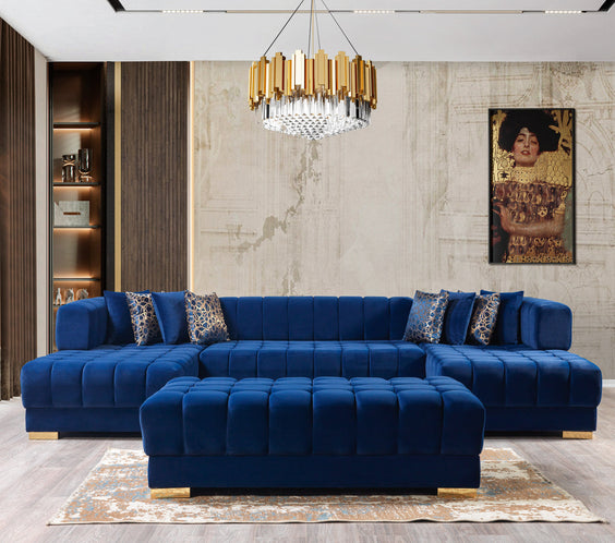 Ariana Blue Velvet Double Chaise 138