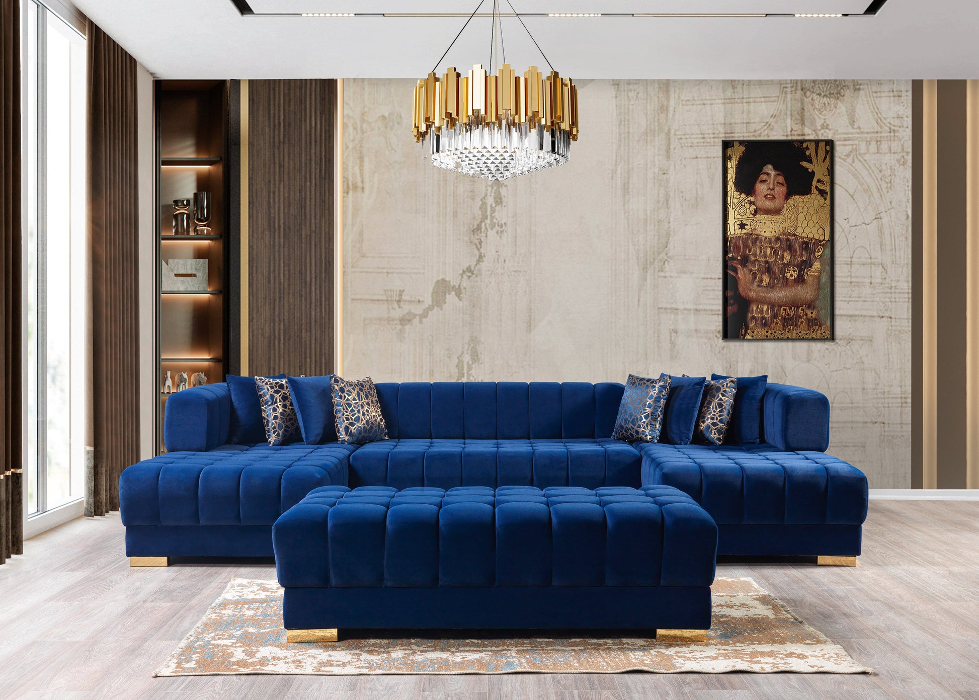 Ariana Blue Velvet Double Chaise 138" Sectional