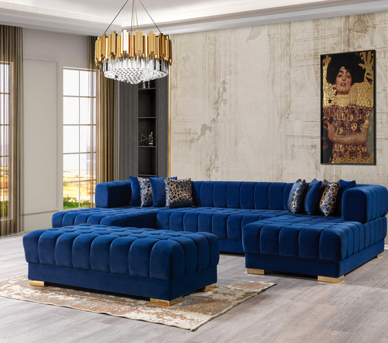Ariana Blue Velvet Double Chaise 138