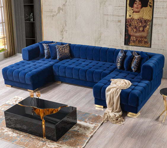 Ariana Blue Velvet Double Chaise 138