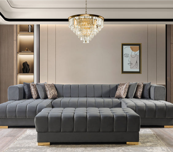 Ariana Gray Velvet Double Chaise 138