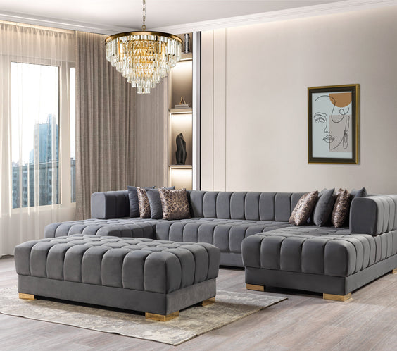 Ariana Gray Velvet Double Chaise 138
