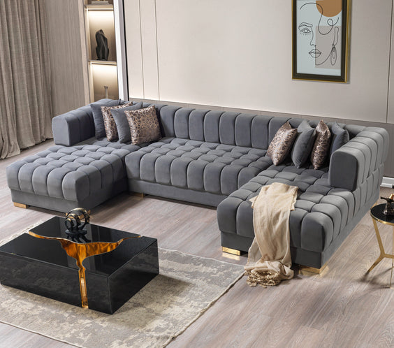Ariana Gray Velvet Double Chaise 138