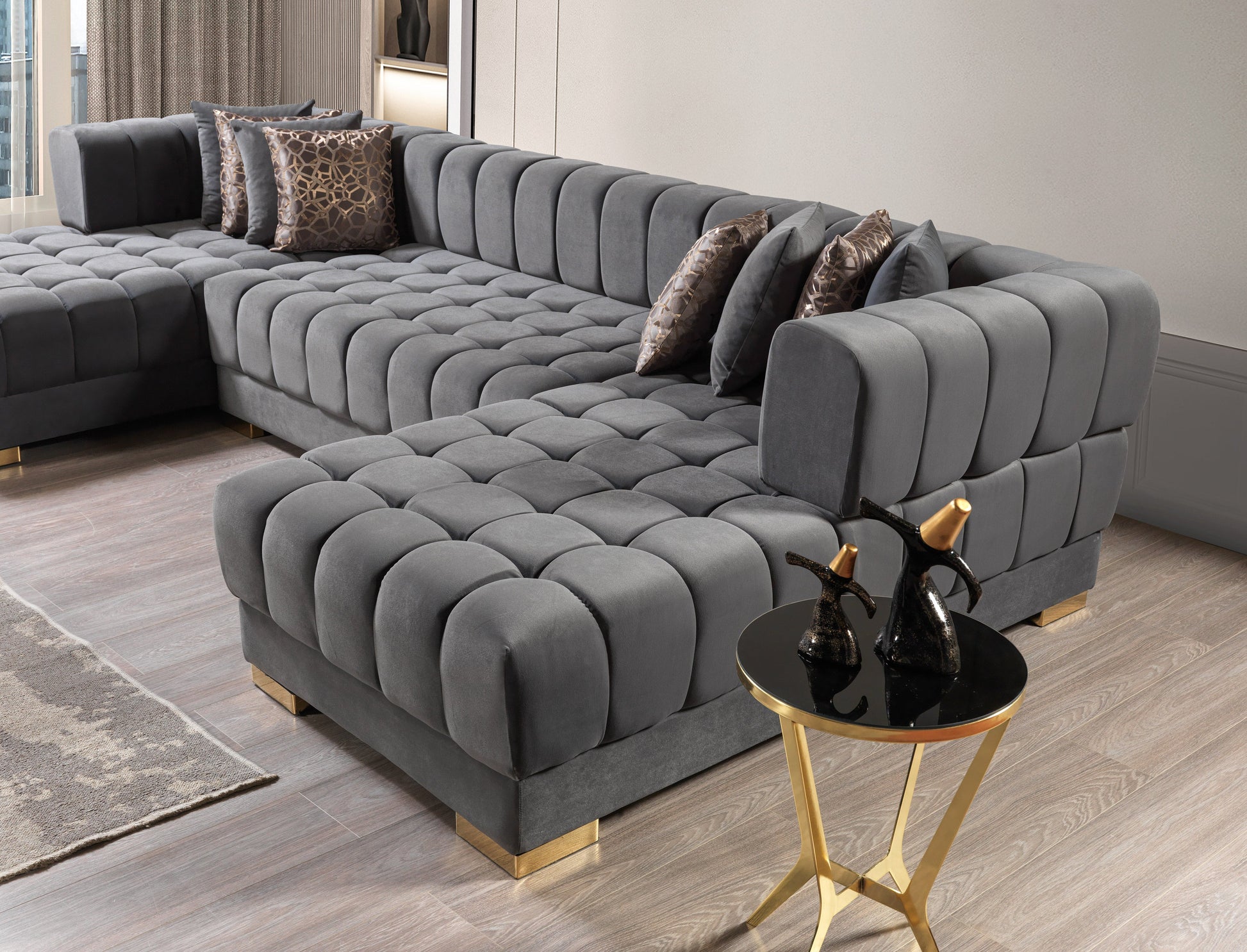 Ariana Gray Velvet Double Chaise 138" Sectional