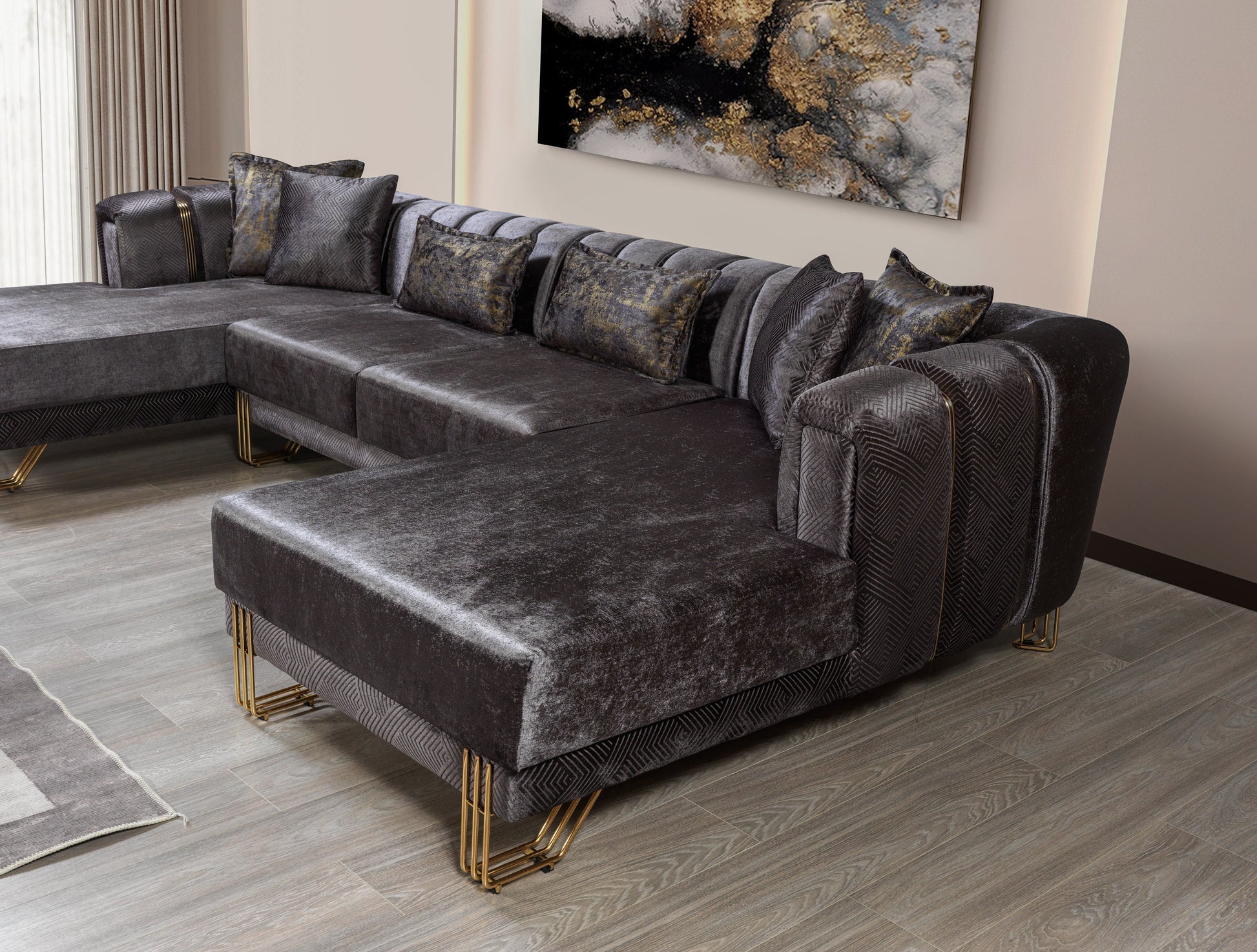 Santana Smoke Velvet Double Chaise 138" Sectional