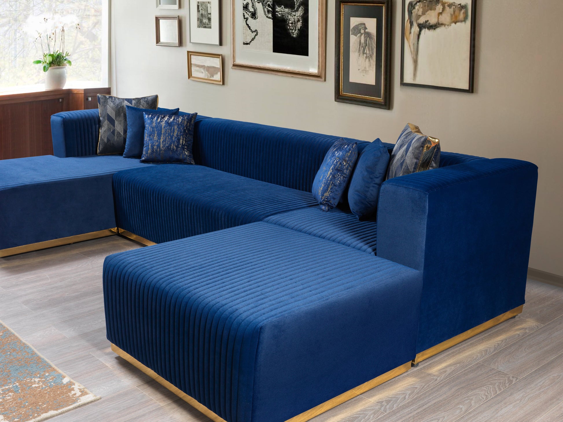 Juliana Blue Velvet 4-Piece 140" Sectional