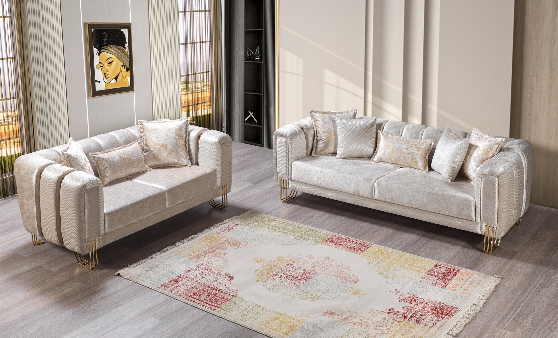 Santana Ivory Velvet Sofa 89" & Loveseat 69" [ETA: 9/10]