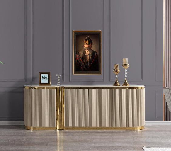 Complete your dining room with the Milena Ivory Dining Server. Elegant design, ample storage, and modern style. Shop now for a stylish and functional piece!