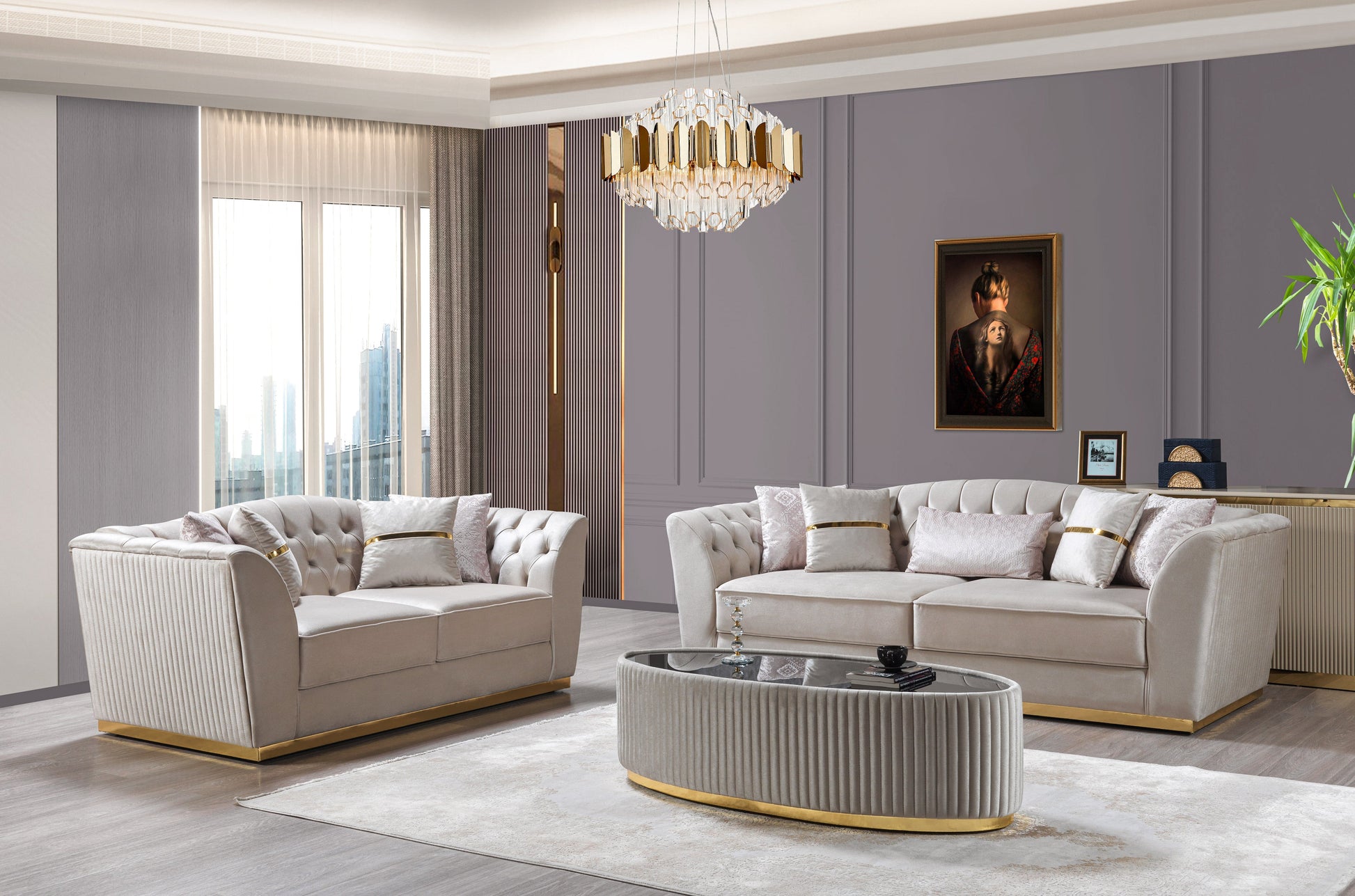 Milena Ivory Velvet Sofa  & Loveseat