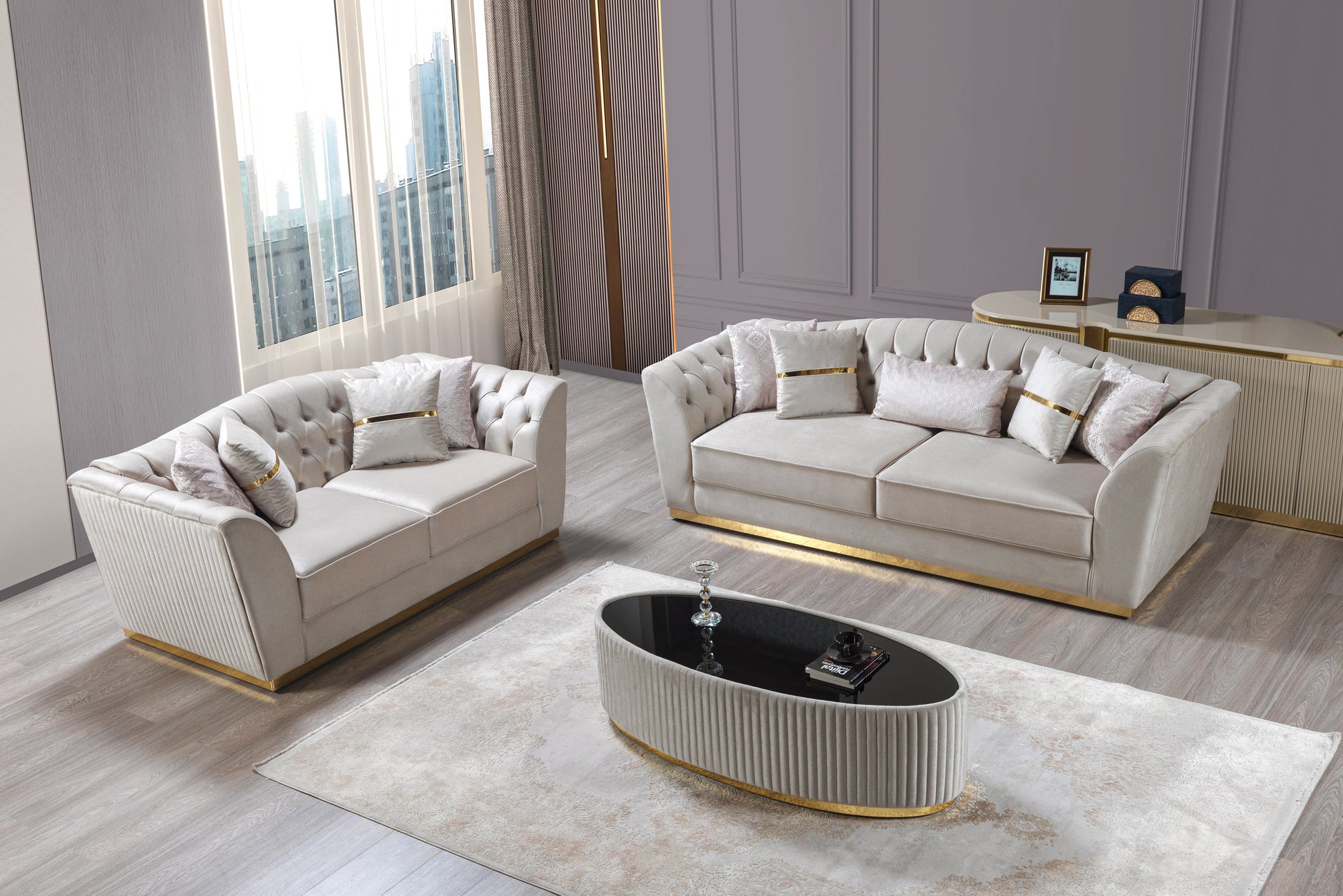 Milena Ivory Velvet Sofa  & Loveseat