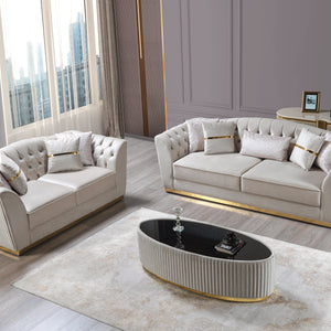 Milena Ivory Velvet Sofa  & Loveseat