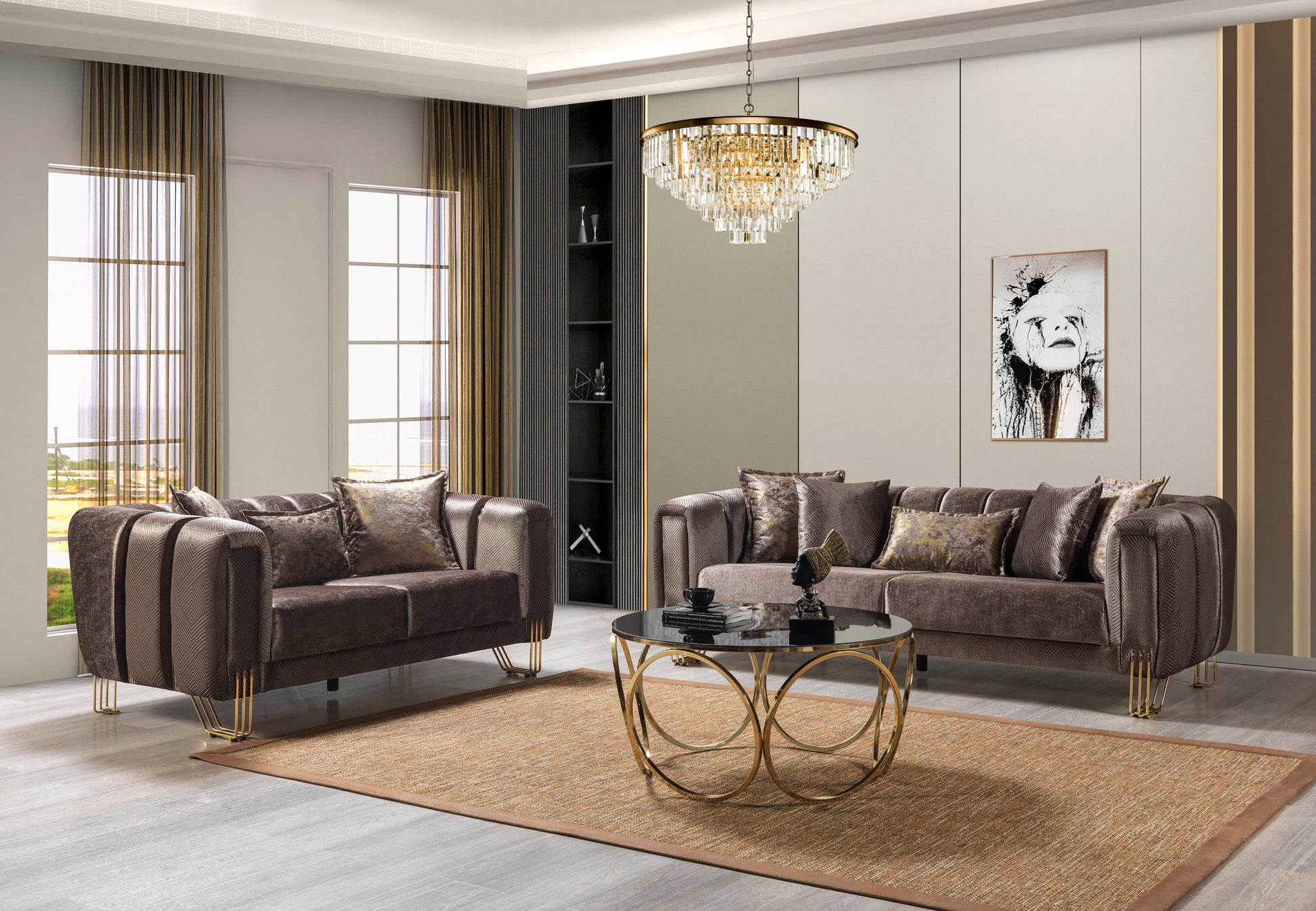 Santana Coffee Velvet Sofa 89" & Loveseat 69" [ETA: 9/10]