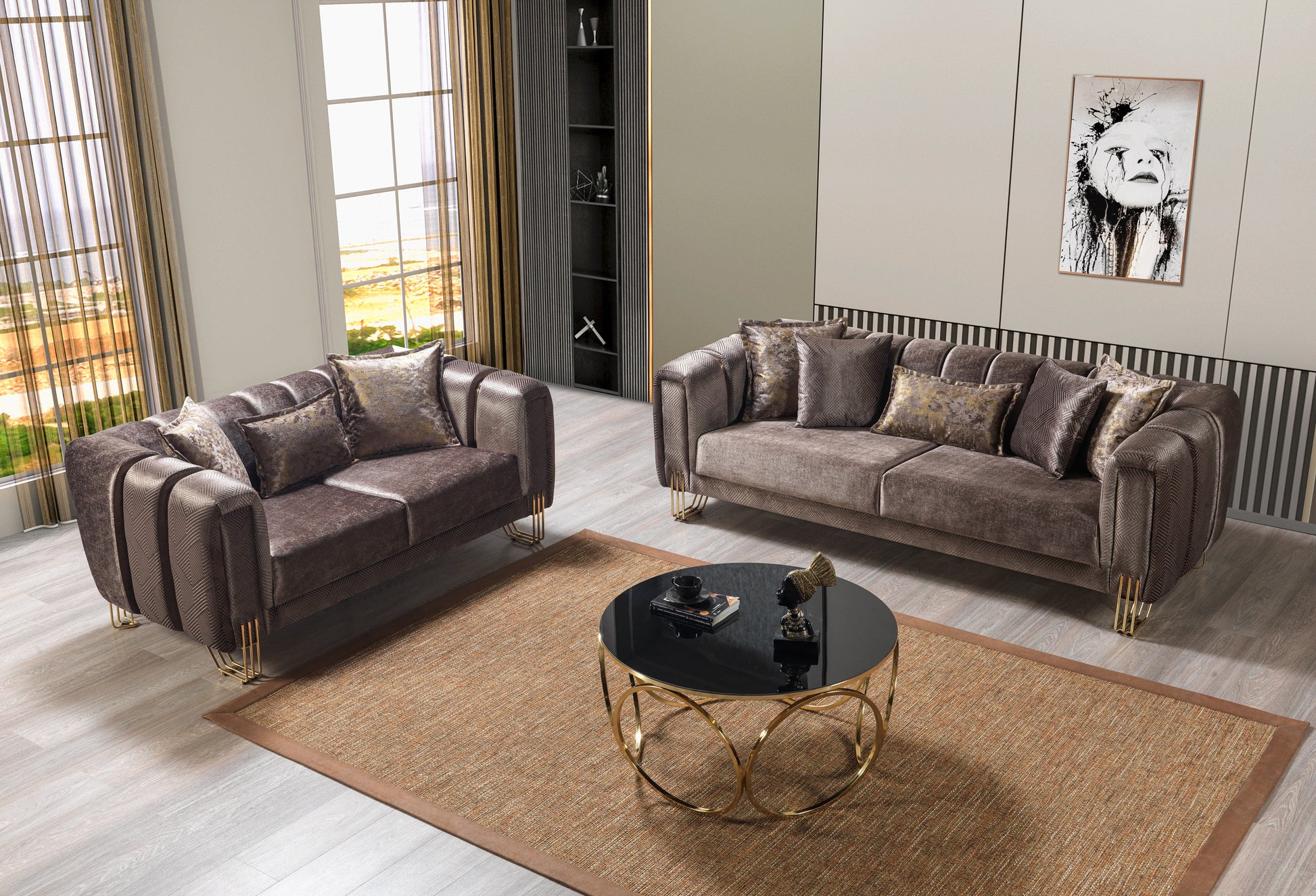 Santana Coffee Velvet Sofa 89" & Loveseat 69" [ETA: 9/10]
