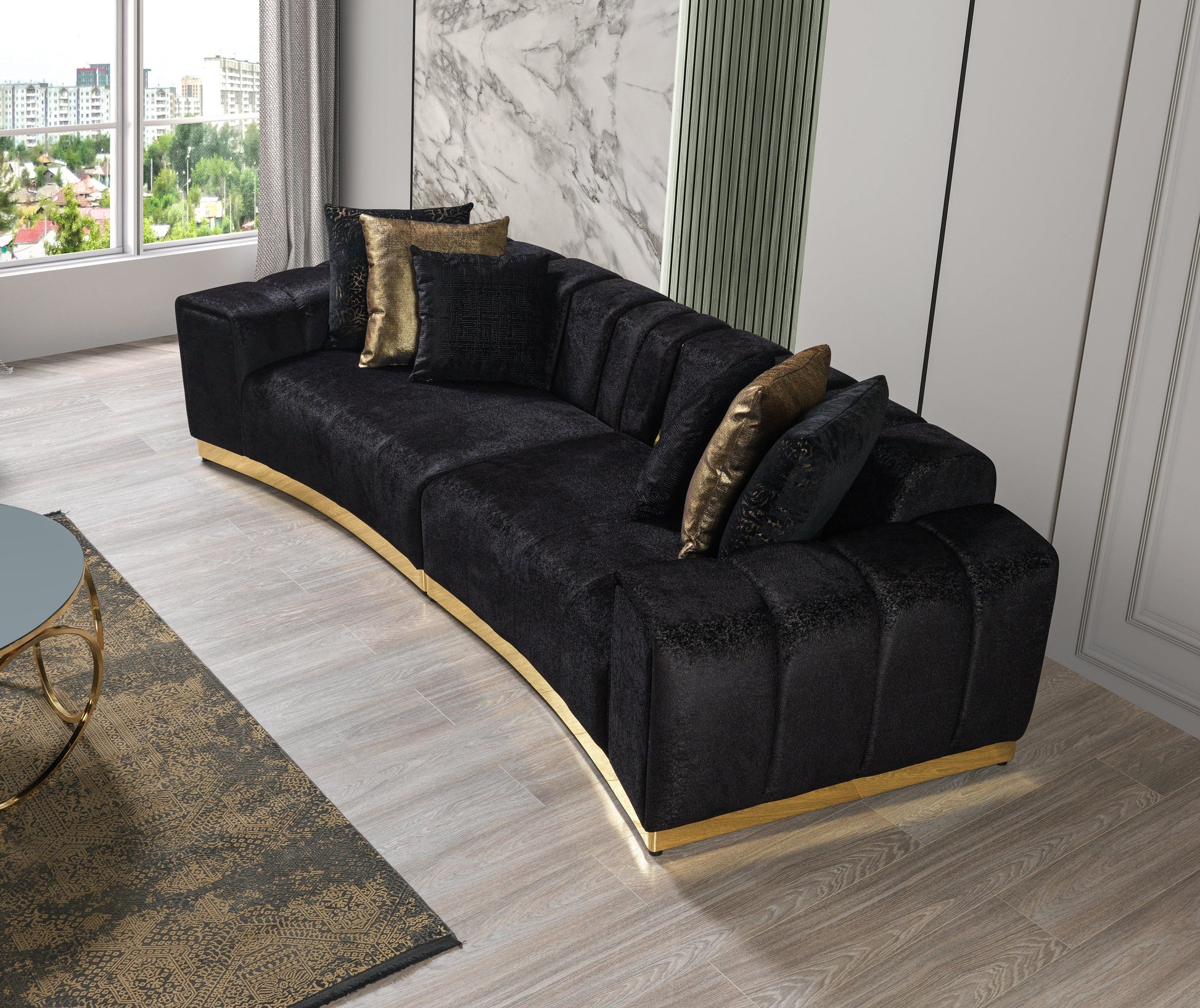 Michelle Black Velvet Curved 118" Sectional