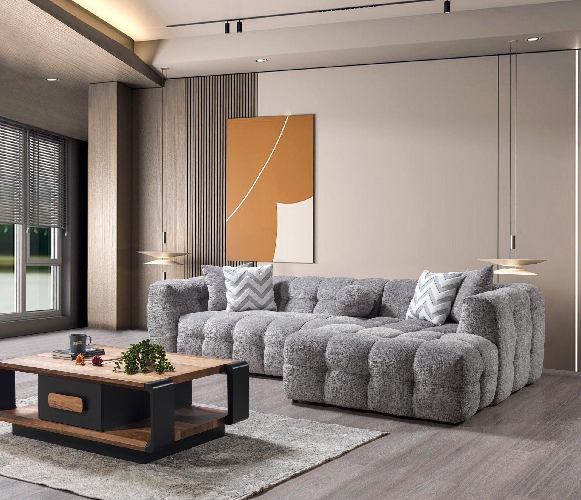 Ivy Gray Boucle RAF 110" Sectional  [ETA: 9/30]