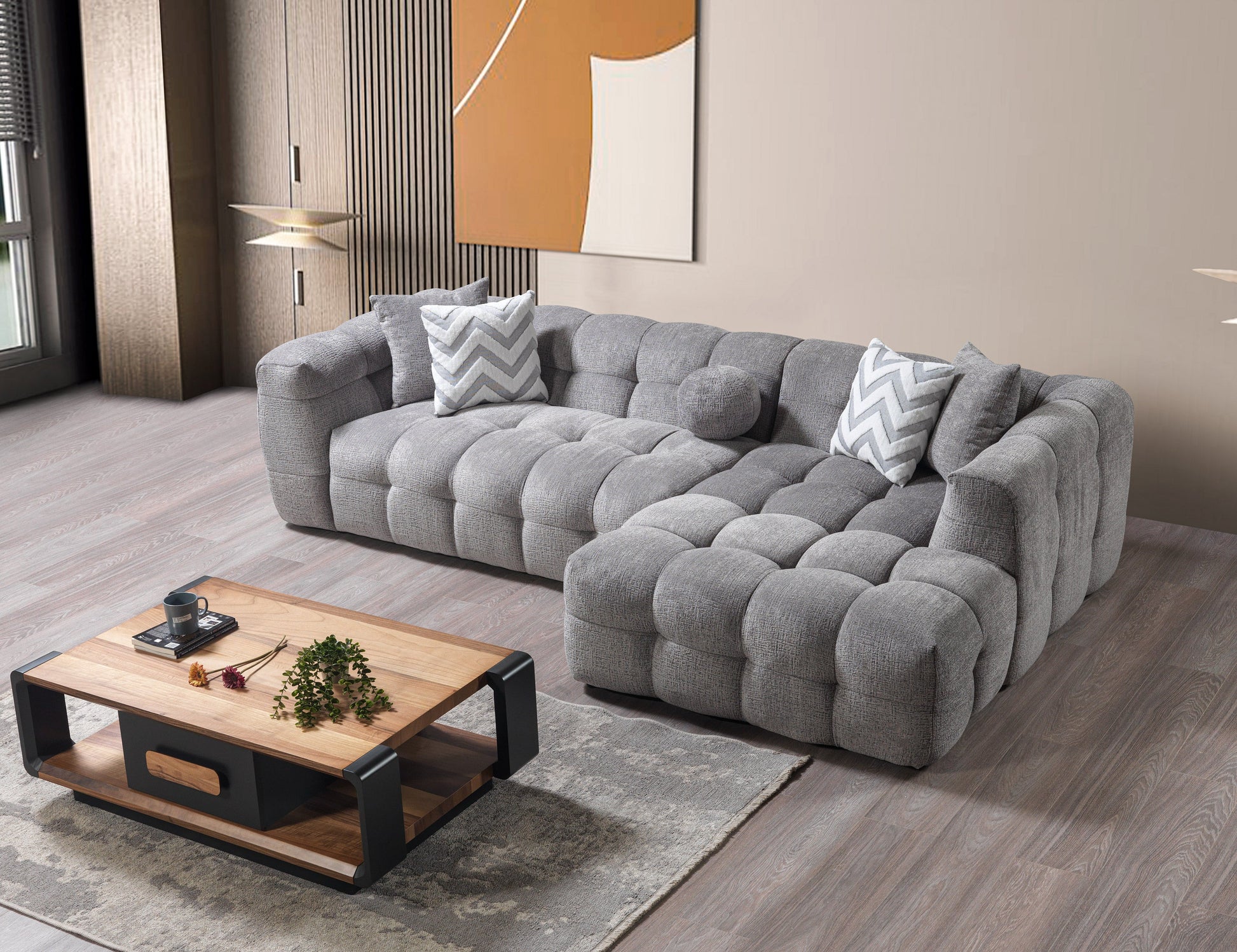 Ivy Gray Boucle RAF 110" Sectional  [ETA: 9/30]