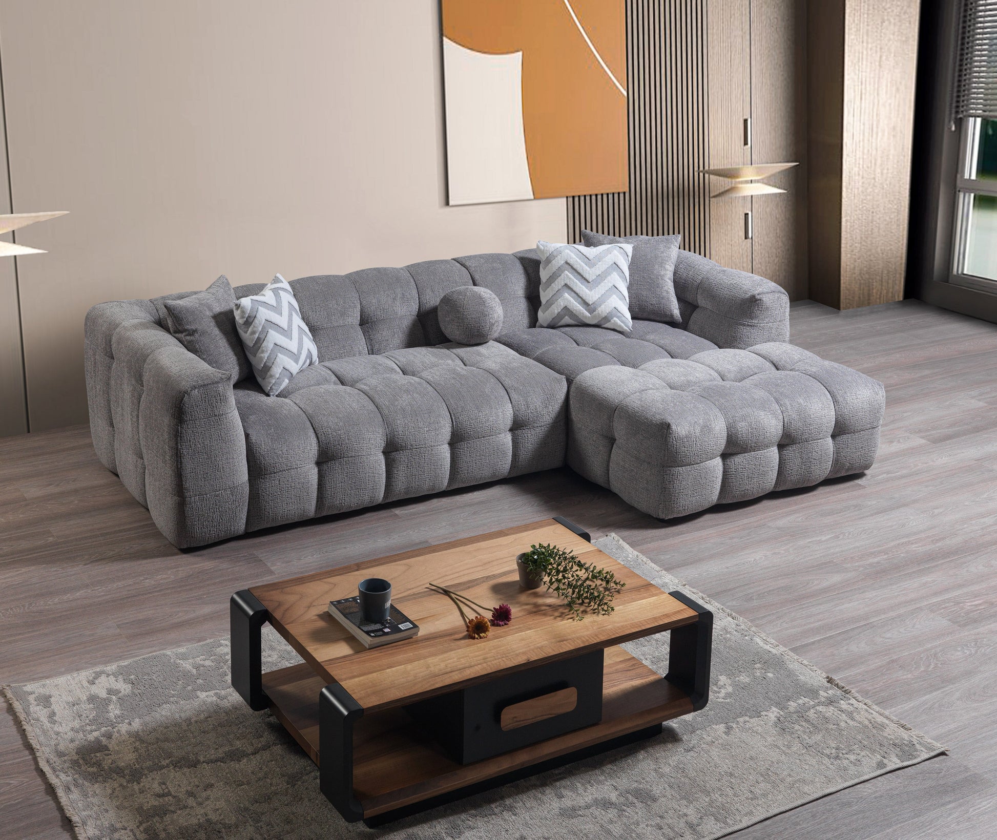 Ivy Gray Boucle RAF 110" Sectional  [ETA: 9/30]