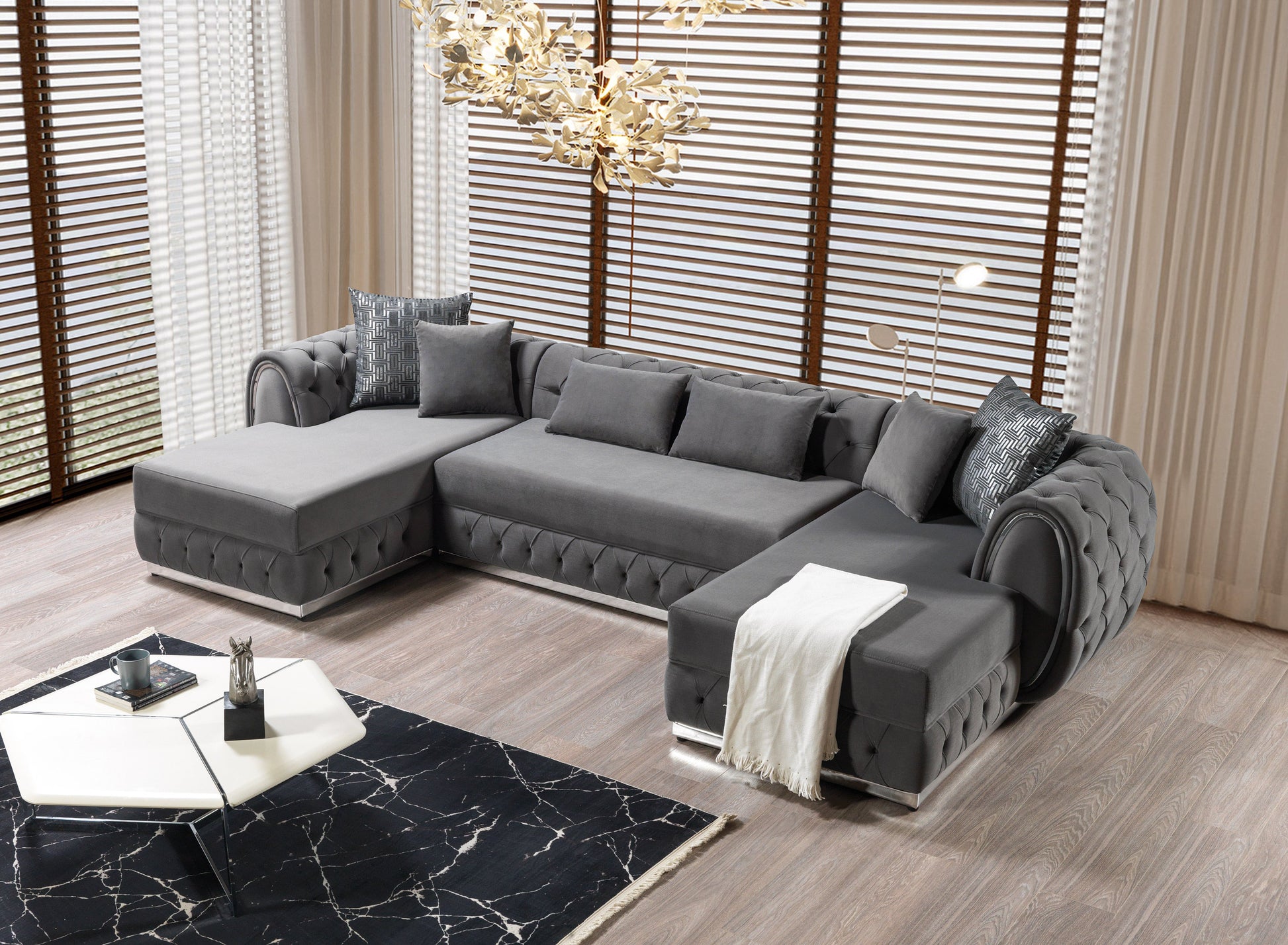 Jessie Gray Velvet  Double Chaise 138" Sectional