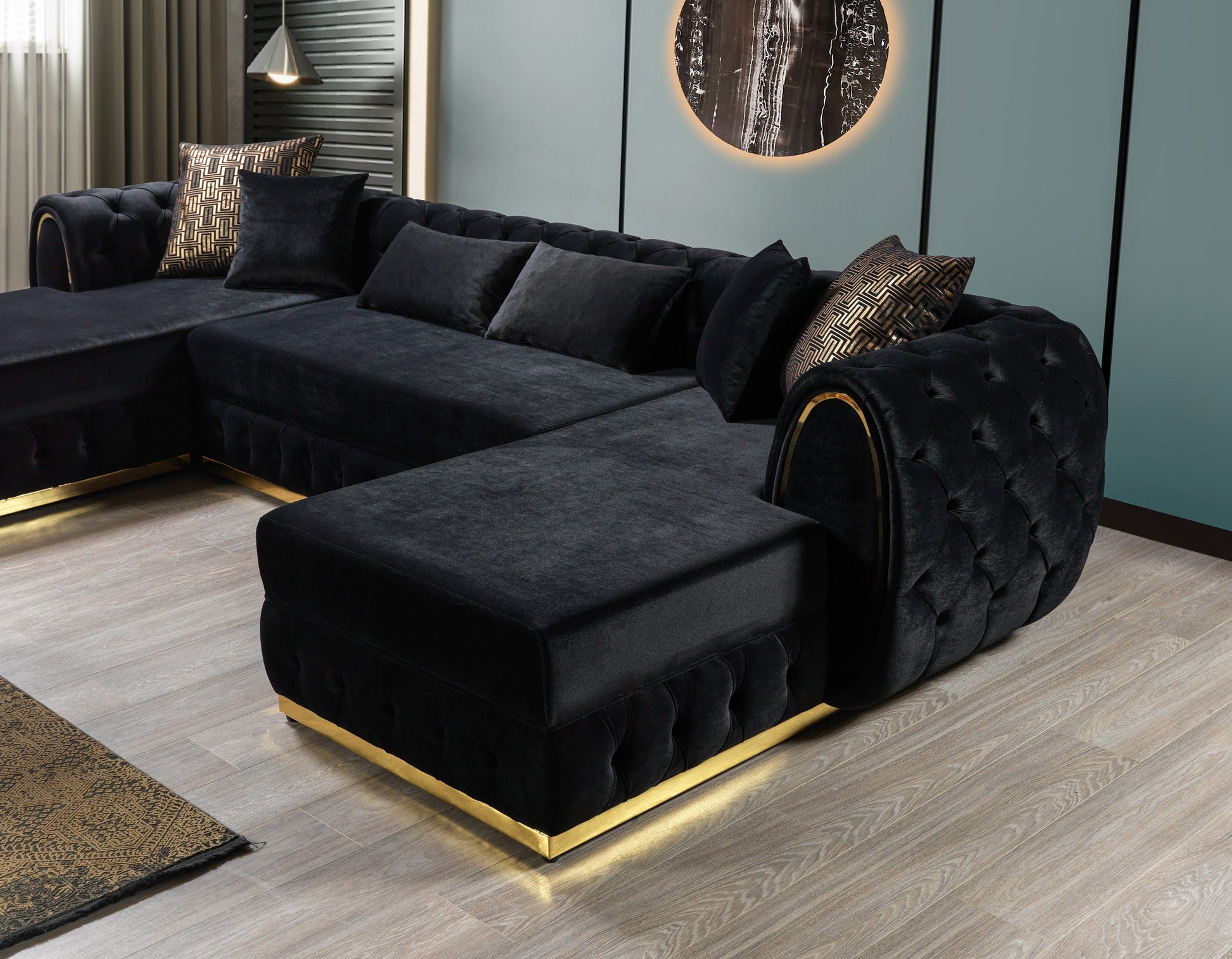 Jessie Black Velvet  Double Chaise 138" Sectional