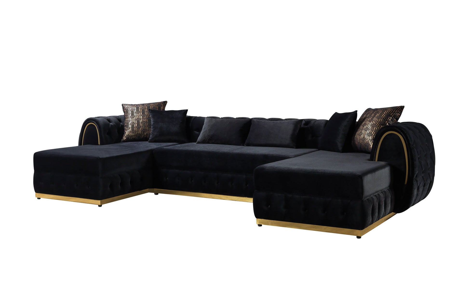 Jessie Black Velvet  Double Chaise 138" Sectional