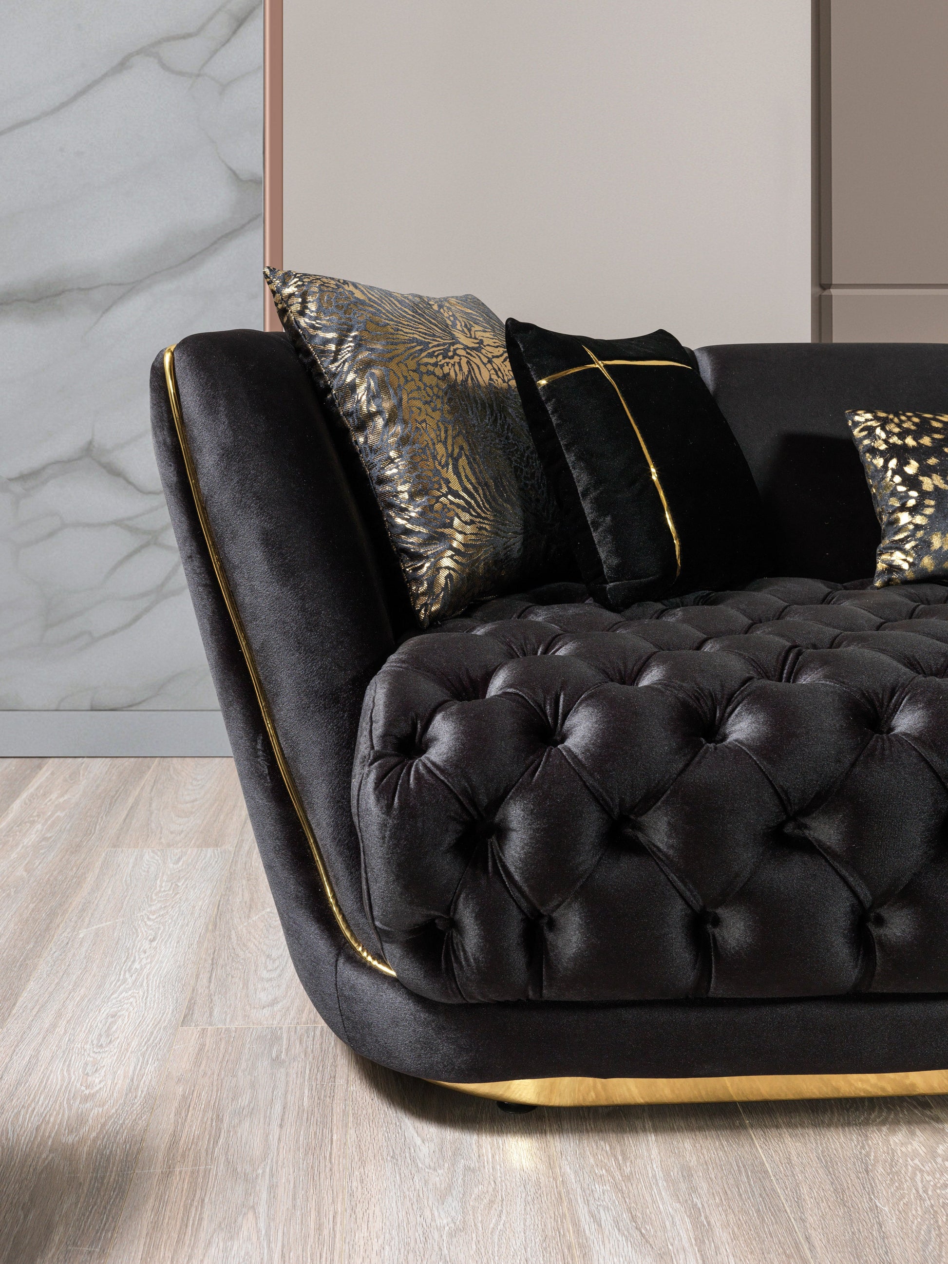 Daphne Black Velvet Sofa 95" & Loveseat 79"