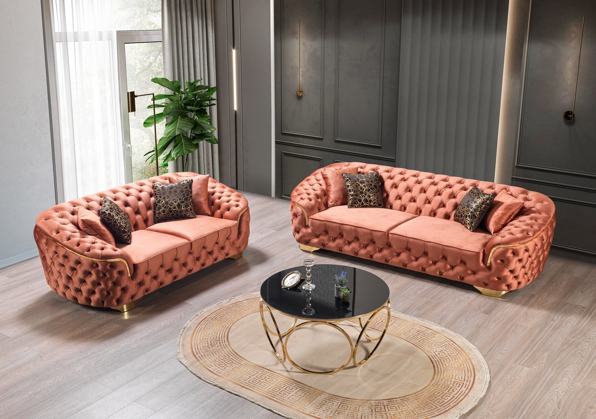 Lupino Orange Velvet Sofa 95" & Loveseat 82"