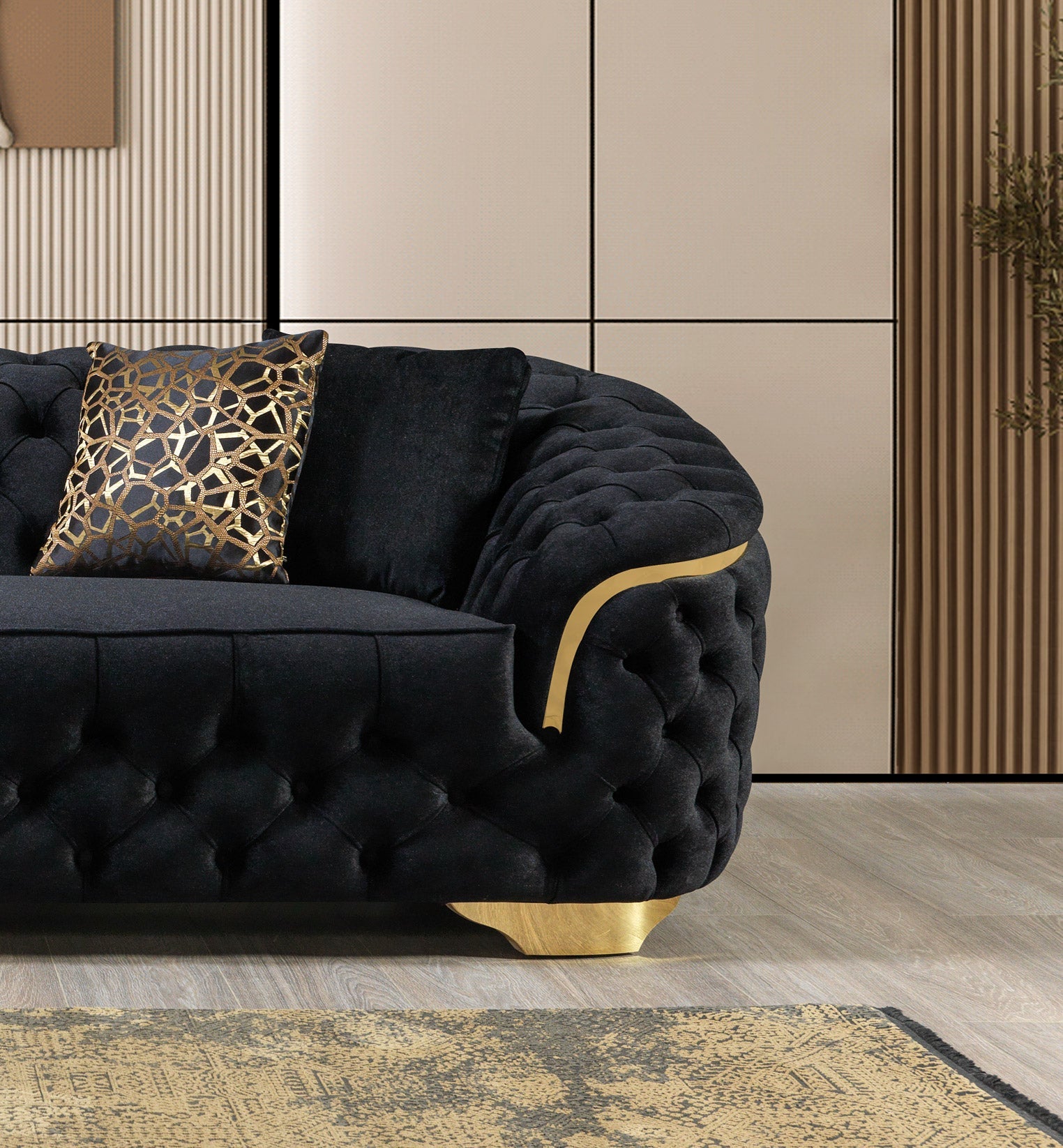 Lupino Black Velvet Sofa 95" & Loveseat 82"