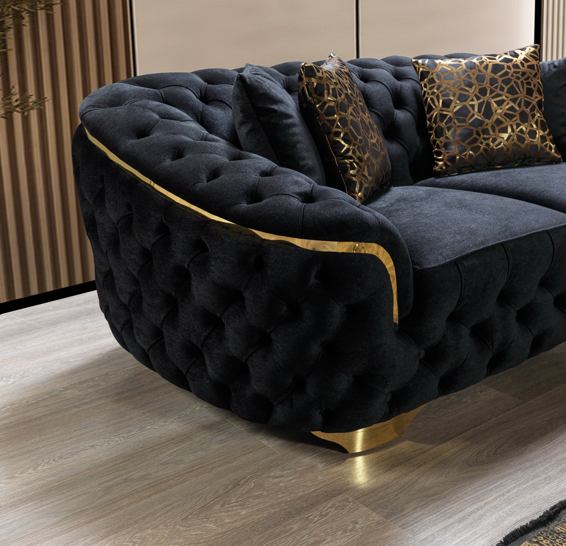 Lupino Black Velvet Sofa 95" & Loveseat 82"