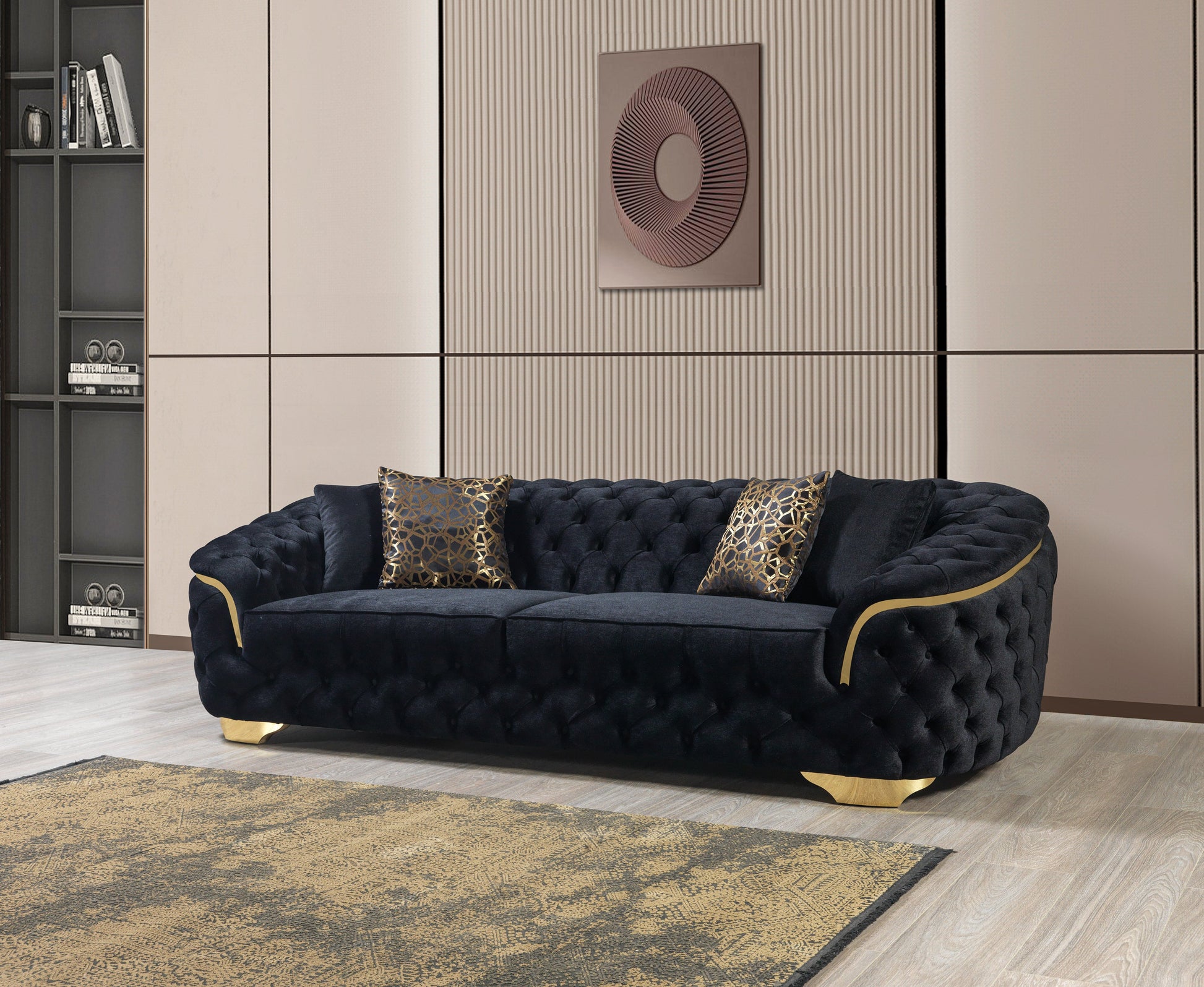 Lupino Black Velvet Sofa 95" & Loveseat 82"