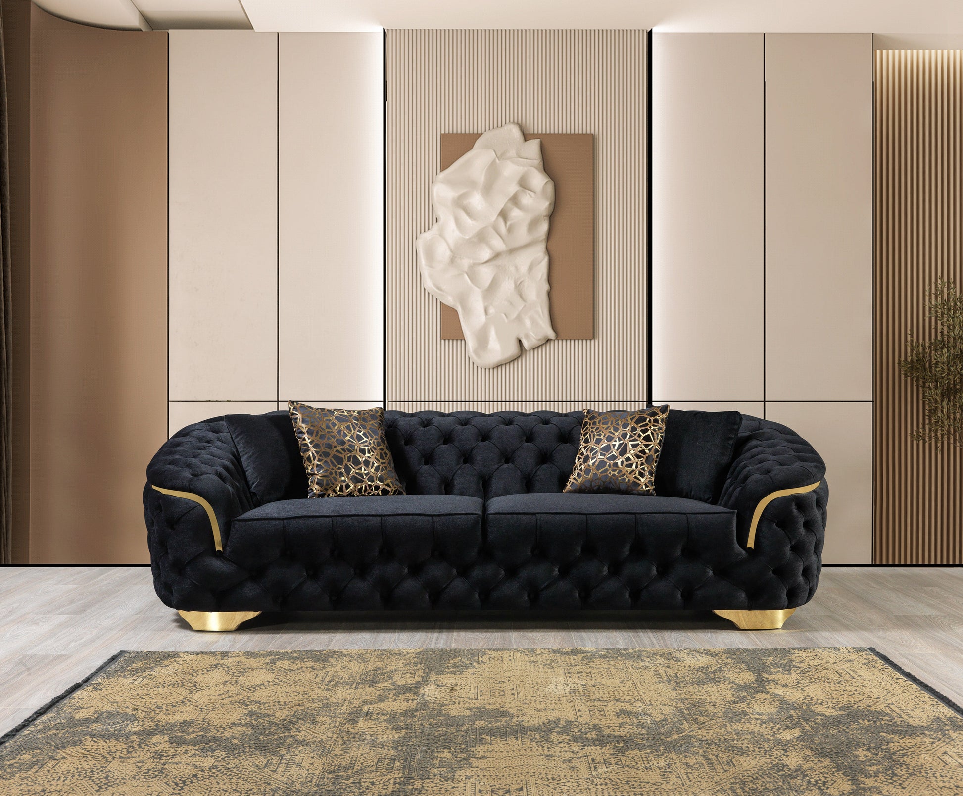 Lupino Black Velvet Sofa 95" & Loveseat 82"