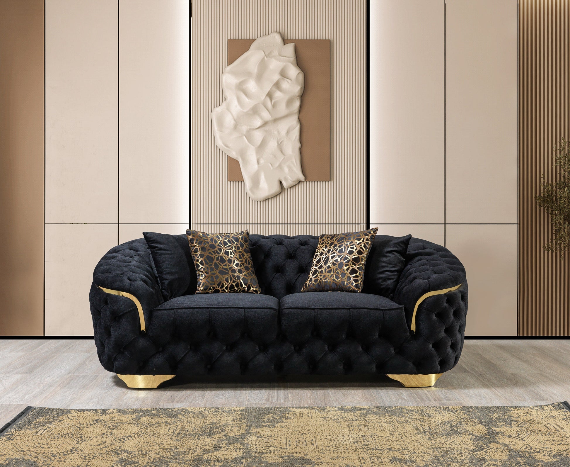 Lupino Black Velvet Sofa 95" & Loveseat 82"