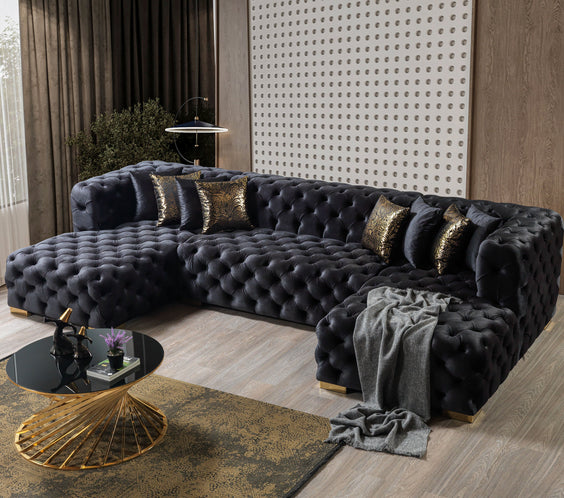 Neva Black Velvet Double Chaise 138