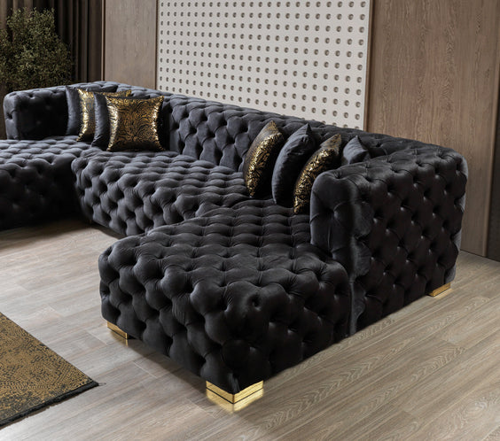 Neva Black Velvet Double Chaise 138