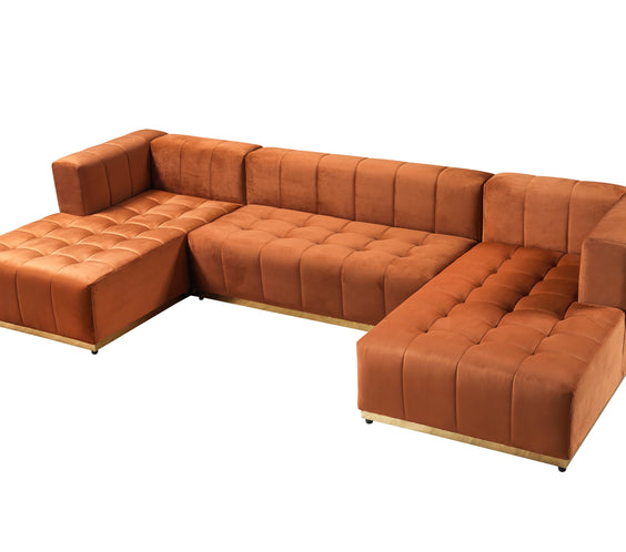 Elisha Orange Velvet Double Chaise 140