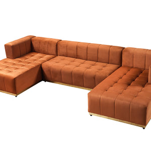 Elisha Orange Velvet Double Chaise 140