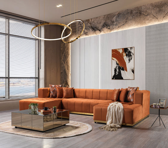 Elisha Orange Velvet Double Chaise 140