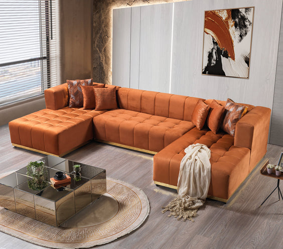 Elisha Orange Velvet Double Chaise 140