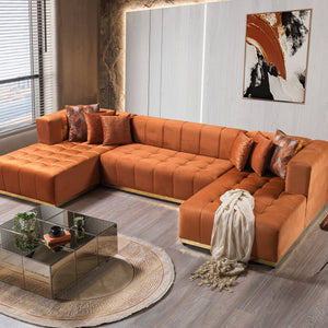 Elisha Orange Velvet Double Chaise 140