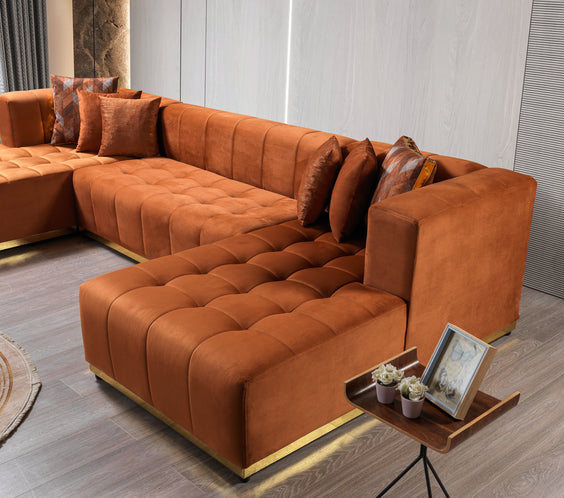Elisha Orange Velvet Double Chaise 140