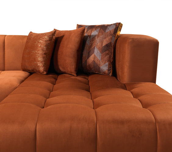 Elisha Orange Velvet Double Chaise 140