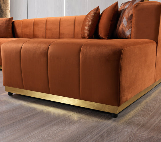 Elisha Orange Velvet Double Chaise 140