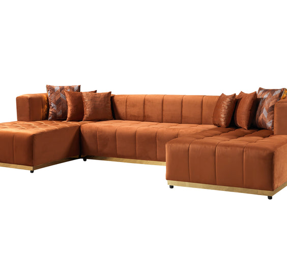 Elisha Orange Velvet Double Chaise 140