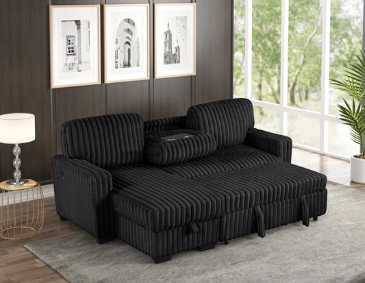 Poland black reversible sectional sofa with pull-out bed and USB charging ports by Moda Home Furniture
