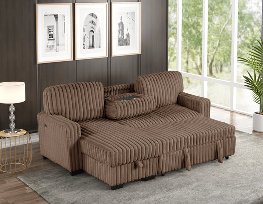 Poland mocha reversible sectional sofa with pull-out bed and USB ports by Moda Home Furniture